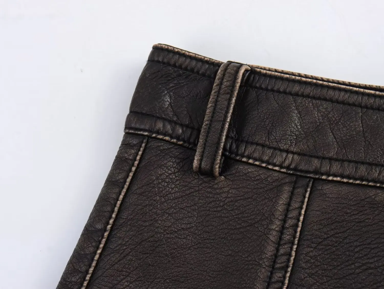 Dave&Di Autumn And Winter Women's Leather Skirt Vintage  High Waist Casual Washed Culotte Mini Skirt Women Shorts