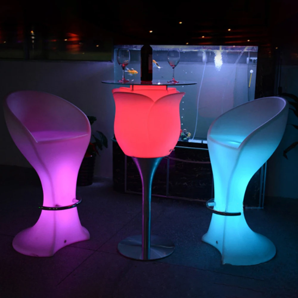 New Design Light Up Rose Shape Led Luminous Bar Table Creative Nightclub Portable Commercial Furniture Led Bar Table