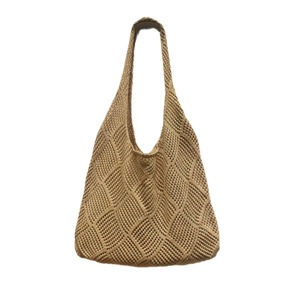 

Hollow Woven Knitted Handbag Fashion Large Capacity Crochet Beach Bag Solid Color Casual Women Shoulder Bag for Summer