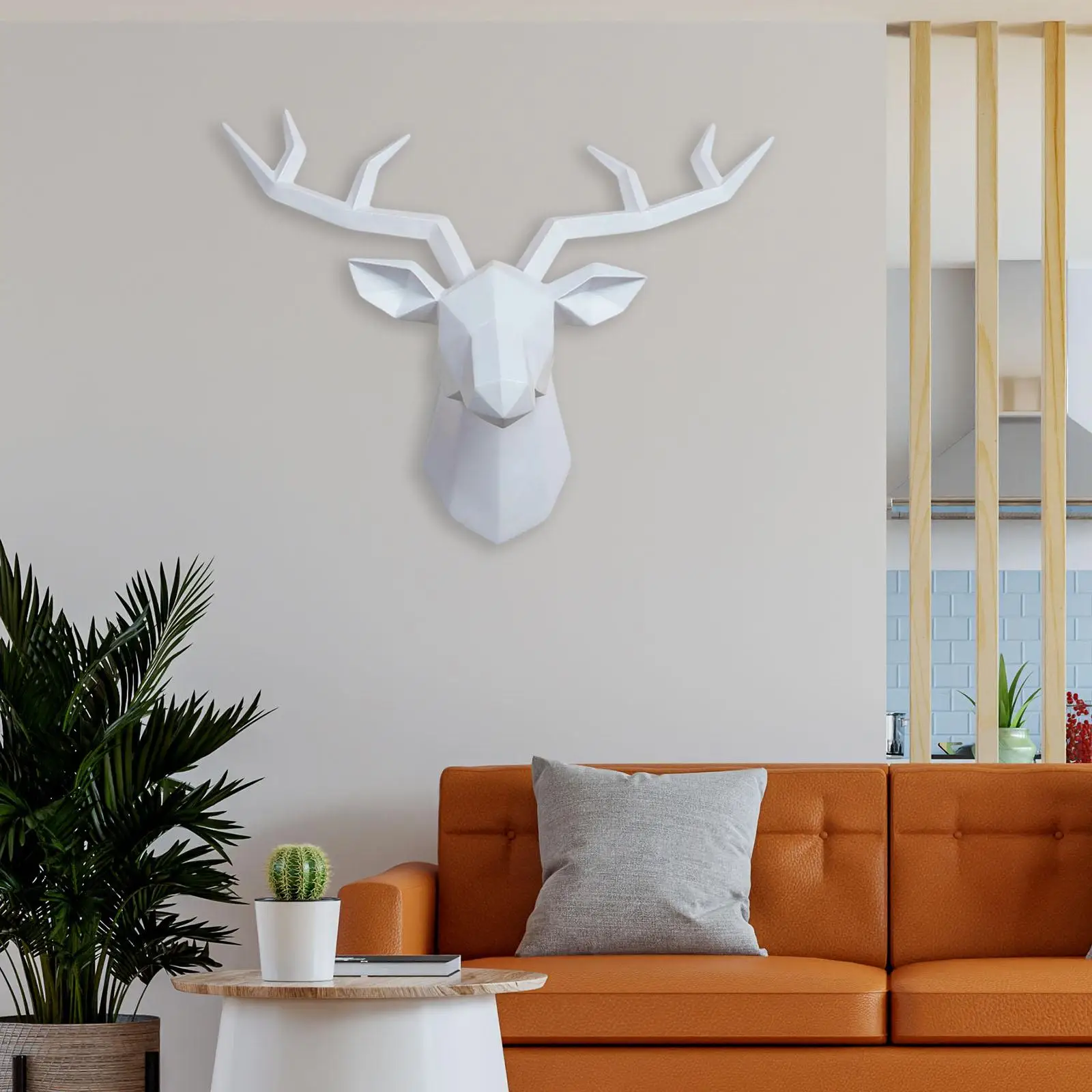 Sculpture en résine tête de cerf, figurine animale, décoration murale, statuette avec bois de cerf pour la maison ou comme cadeau