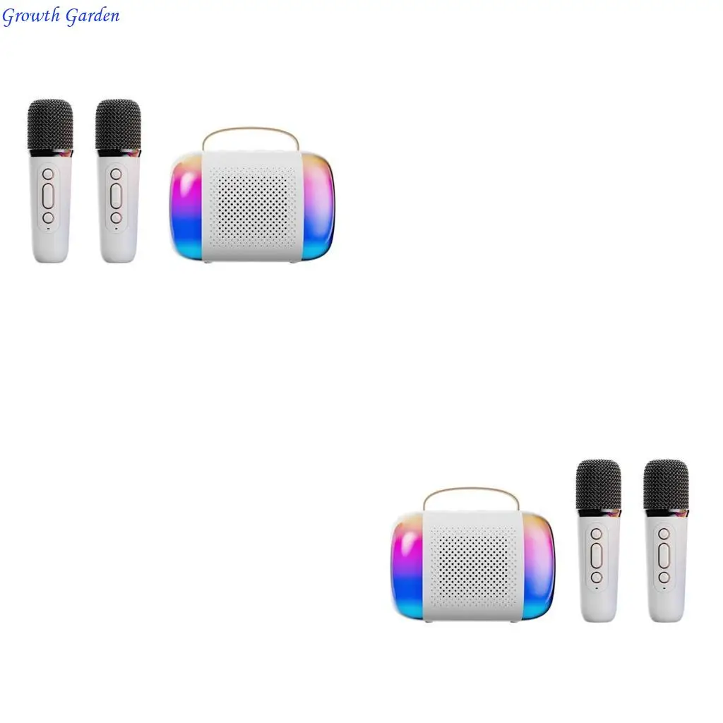 

Portable Karaoke System 2 Mics Speaker LED Lights for Children Ages 5-12 Microphone for Children Birthday Gift E65D