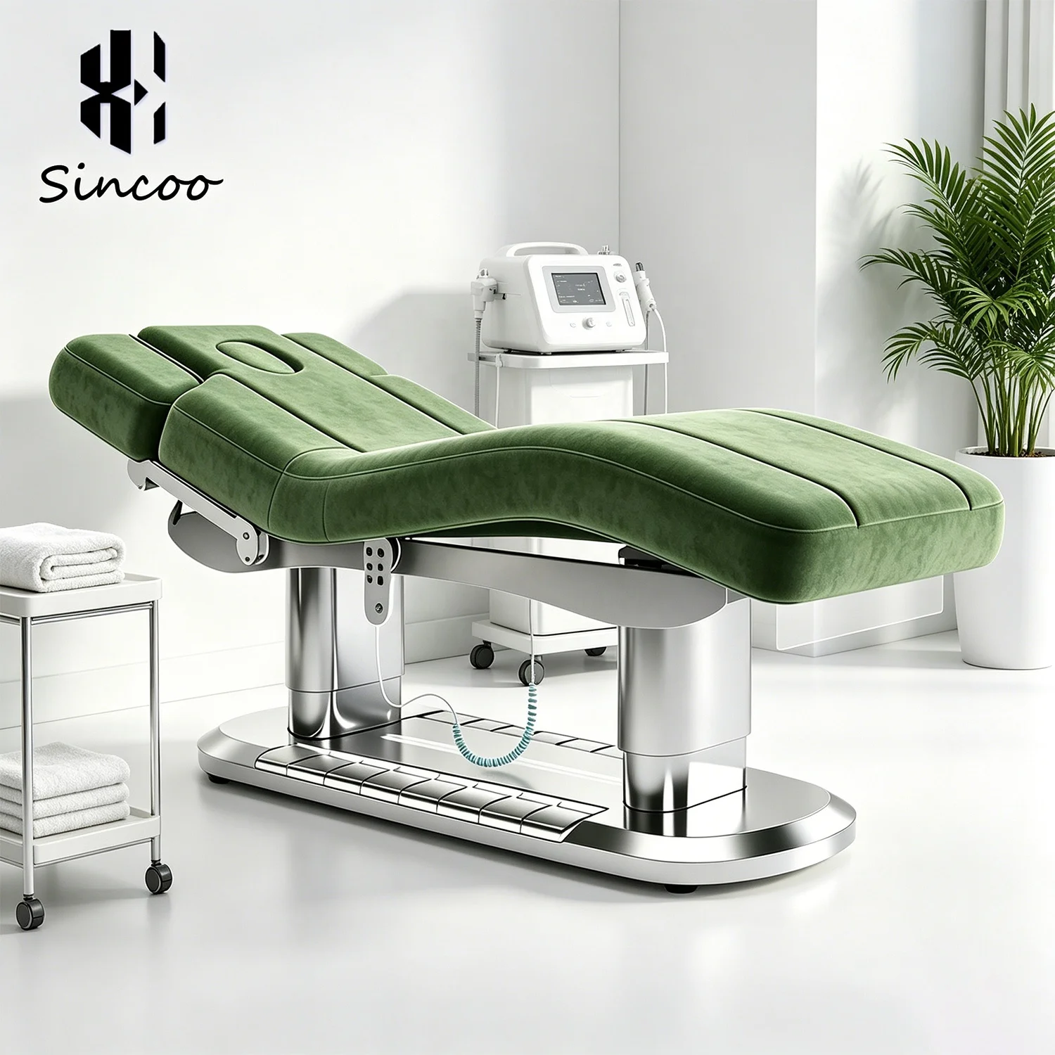 

Luxury Green Velvet Spa Room White Facial Beauty Lash Extension Bed 4 Motors Electric Massage Tables Beds for Beauty Salon