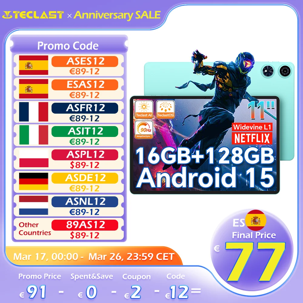 【New】 Teclast P50AI 11 inch 90Hz Android tablet PC 15 AI OS (6GB + 10GB expansion) 16GB RAM 128GB LPDDR5 7000mAh AllWinner A733-AI octa-core 1280x800 Wifi-6 BT 5.4