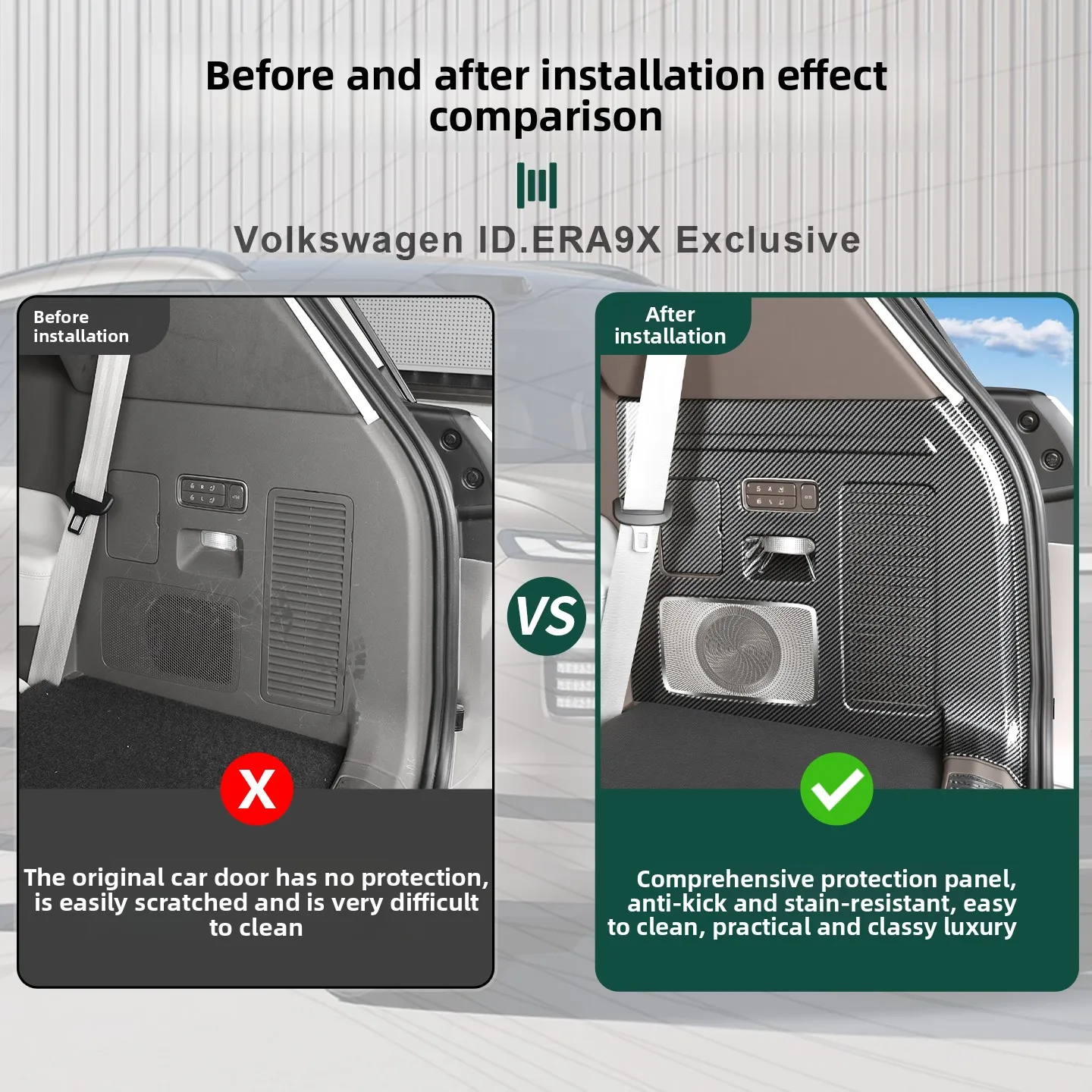 Carbon Fiber Pattern Trunk Side Protection Cover For Volkswagen ID. Era 9X ABS Scratch-Resistant and Durable Interior Accessory