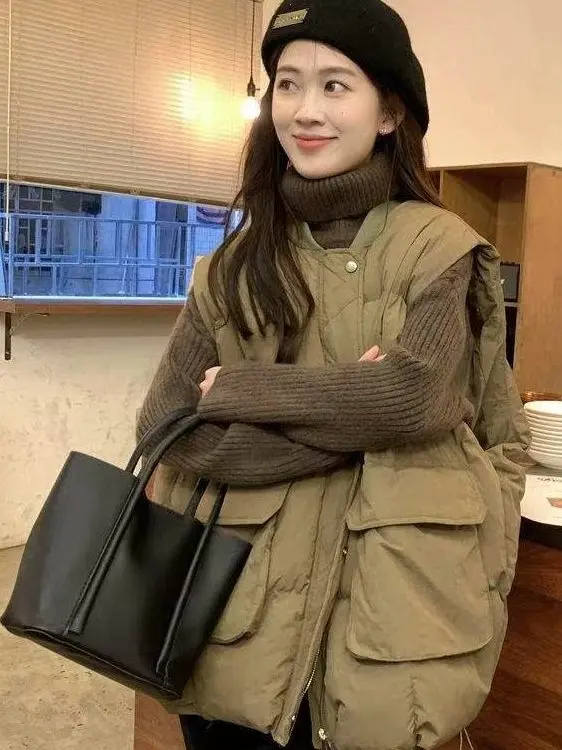 

plus Size Women's Thiened down Cotton Vest Svel Faionable Loose Outerwear Autumn Winter Warm Zipper Closure Coat