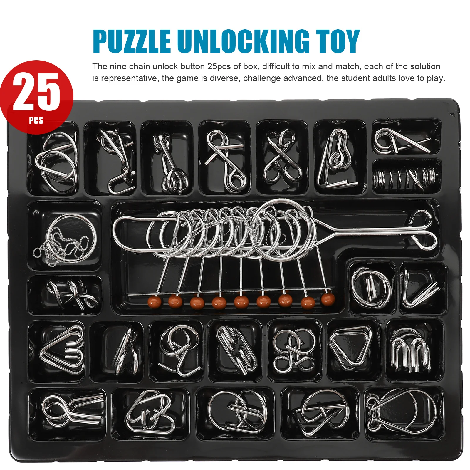ชุดเกมปริศนาเก้าวงแหวน 25 ชิ้น ของเล่นฝึกสมองแบบจีน สำหรับเด็กและผู้ใหญ่ ของเล่นเสริมพัฒนาการ ทำจากลวดโลหะ