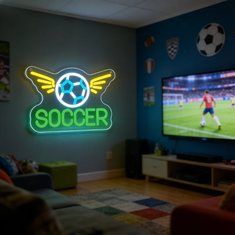 Flying Soccer Ball LED Neon Sign for Bedroom Sports Bar Decor Soccer Lovers Gift Football Fan Creative Wall Art Lighting