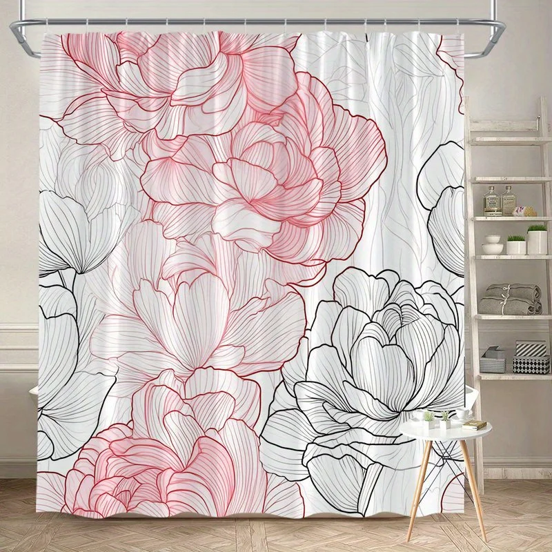 

Цельная занавеска для душа с изысканным цветочным узором, полиэфирная ткань, можно стирать в машине, подходит для украшения ванной комнаты.
