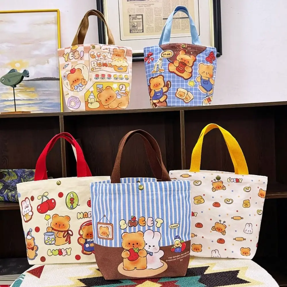 

Cute Cartoon Bear Canvas Bag Large Capacity Portable Commuting Bag Handbag