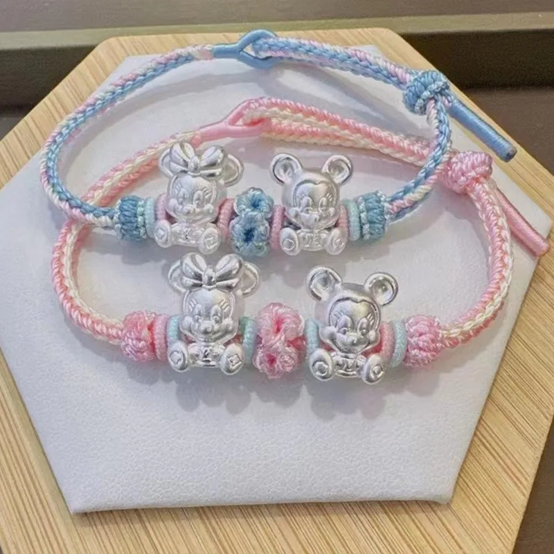 

Disney animation peripheral sterling silver bracelet accessories Mickey Mouse bracelet Mickey woven good luck bracelet
