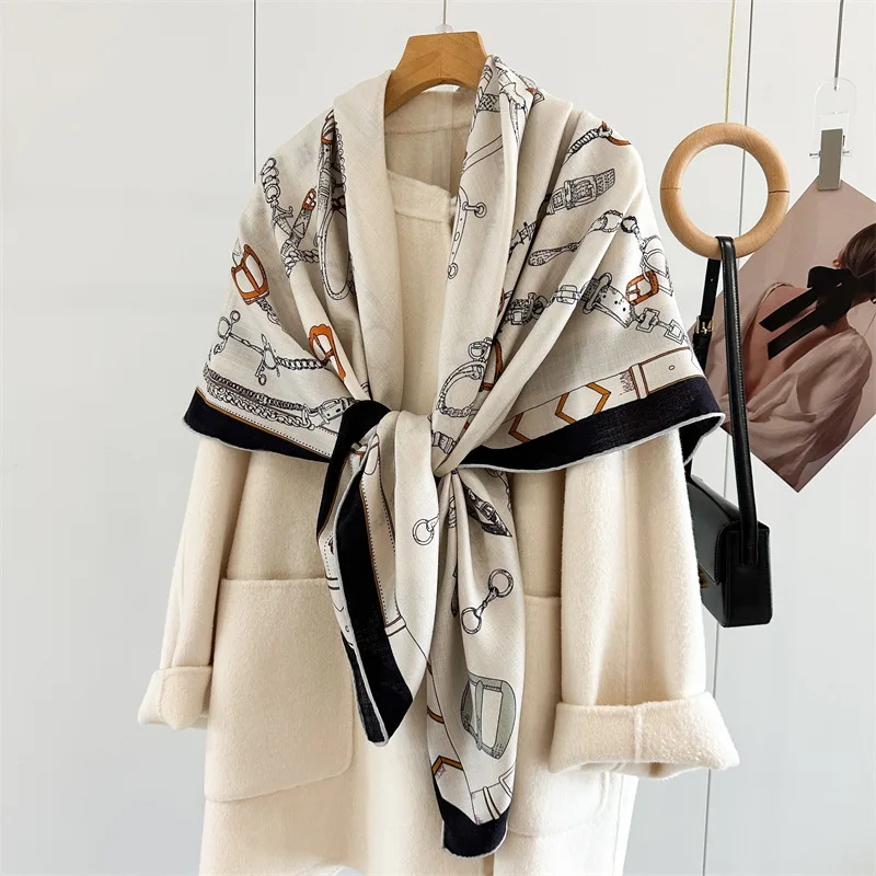 

2025 Women Winter Wool Scarves Wraps Large Square Wool Blanket Shawl for Female Gifts 130x130cm