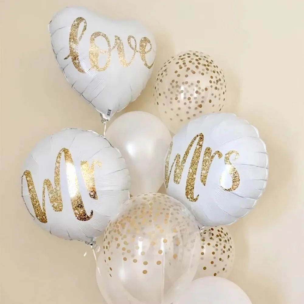 18inch Round White Gold Glitter Print Mr&mrs Love Foil Balloons Bride To Be Marriage Wedding Valentine's Day Decoration Supplies