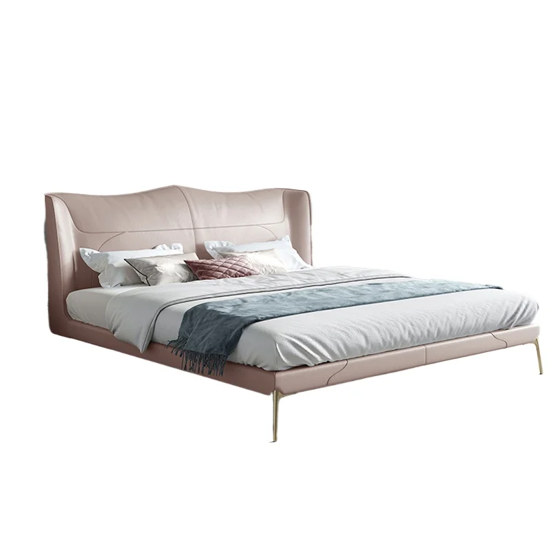 Postmodern light luxury leather bed American solid wood leather bed Internet celebrity master bedroom double bed 1.8 meters