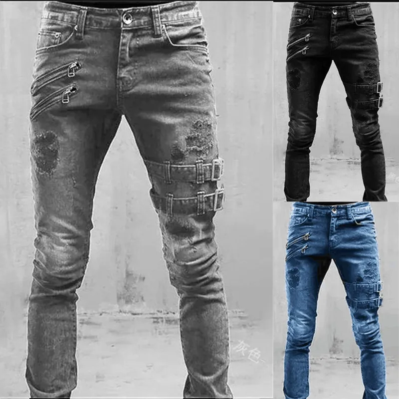 

Mens Casual Stretch Cargo Denim Trousers Autumn New Techwear Fashion Men Streetwear Techwear Cargo Y2K Skinny Jeans Punk Pants