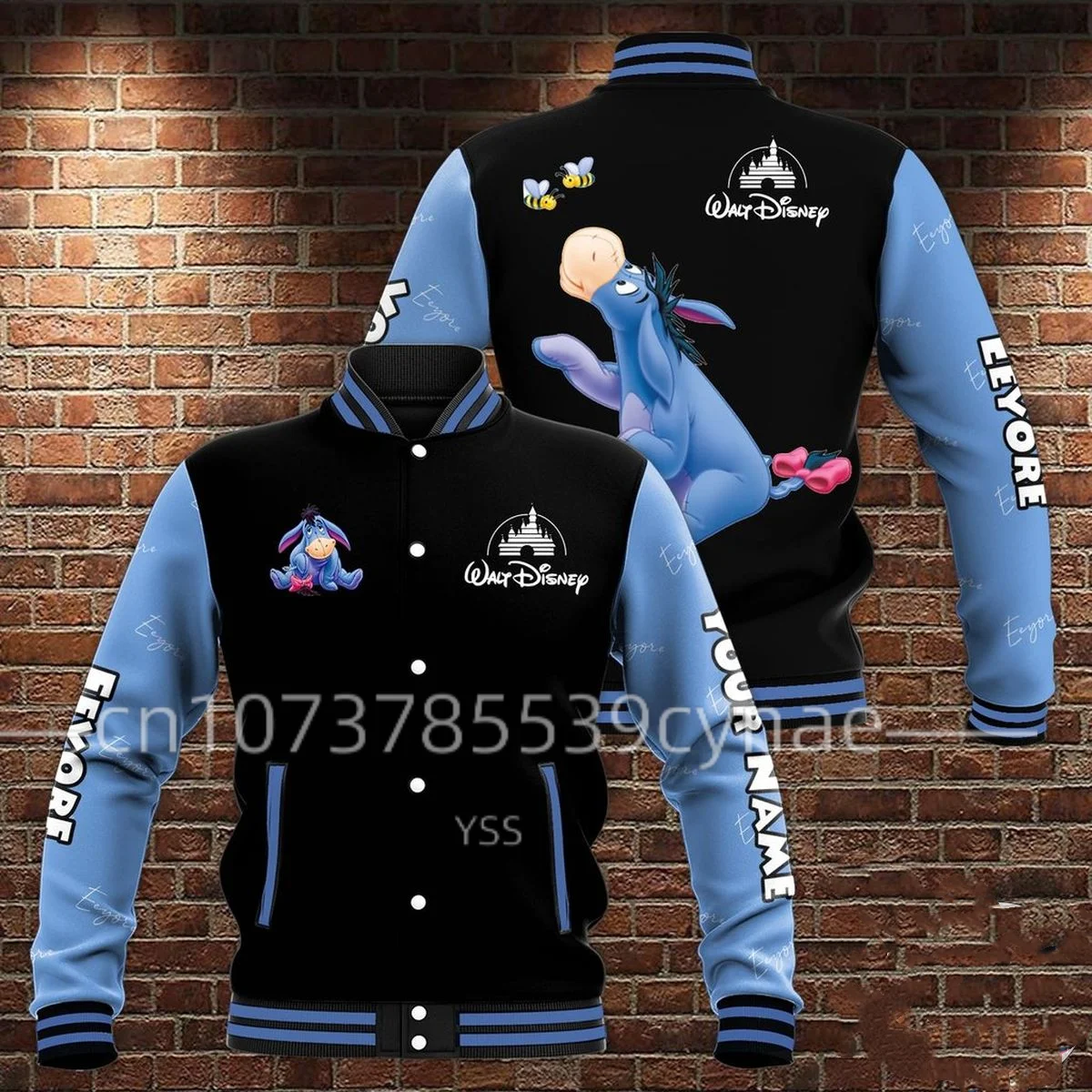 2023 NEW Personalized Winnie The Pooh Eeyore Disney Baseball Jacket Custom Name Men's Casual Jacket Fashion Hoodie