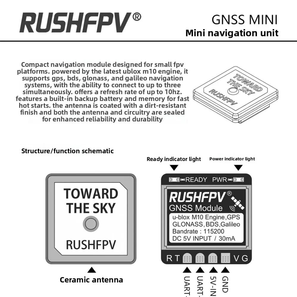 

Навигационное устройство RUSHFPV GNSS Mini GPS с двойным протоколом для FPV-дронов и самолетов с фиксированным крылом, для возврата и спасения