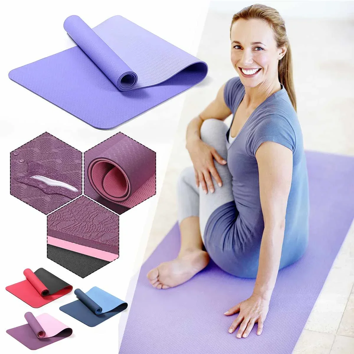 6mm TPE Yoga Mat For Beginner Non-slip Mat Yoga Sports Exercise Pad With Position Line For Home Fitness Gymnastics Pilates Mats