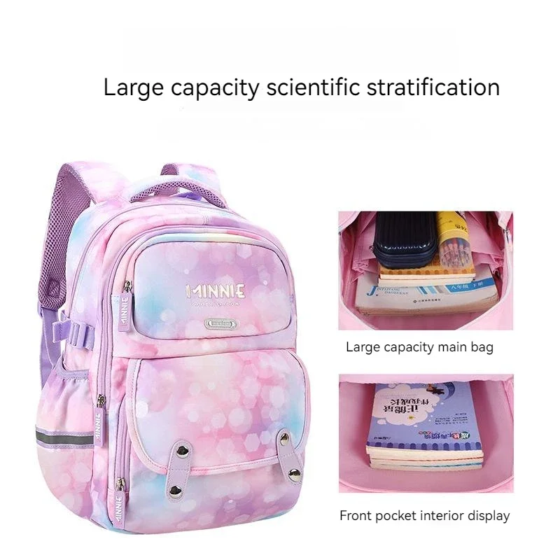 Disney New Minnie School Bags For Girls Grade 3-6 Primary Student Fashion Shoulder Orthopedic Backpack Large Capacity Mochila