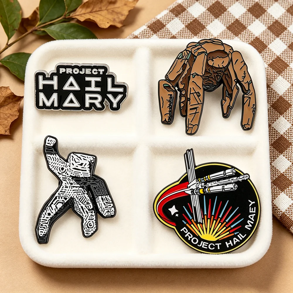 4PCS Project Hail Mary Hard Enamel Pins Set Metal Backed Sci-Fi Collectibles Rocky the Alien Ryland Grace Art Fans Gift