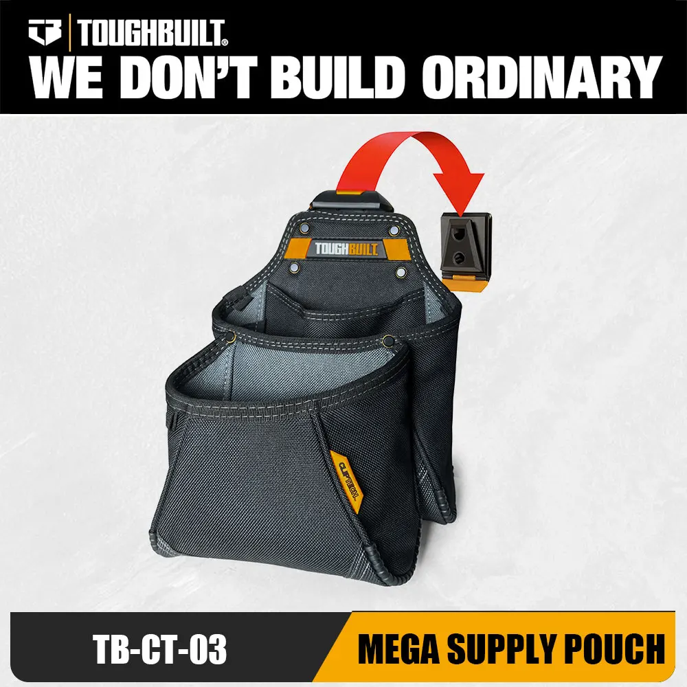 Toughbuilt Mega Supply Pouch tool pouch with cliptech Heavy Duty Utility Tool Bag for Electrician, Construction, Framing