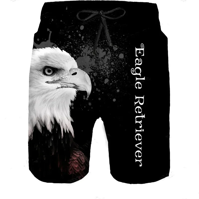 3D Printed White Bald Eagle Short Pants Men\'s Animal Camouflage Pattern Beach Shorts Street Fashion Sports Oversize Swim Trunks