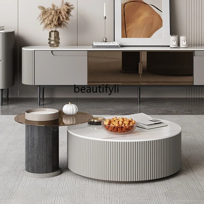 

new Italian Minimalist Stone Plate Coffee Table TV Cabinet Combination Simple Home round Light Luxury Coffee Tabless 03