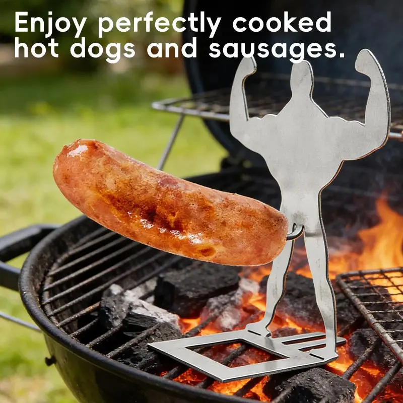 New Reusable Muscle Man Metal Sausage BBQ Rack Home Garden Camping Picnic Chicken Wings Meat Barbecue Tools Practical Gadgets