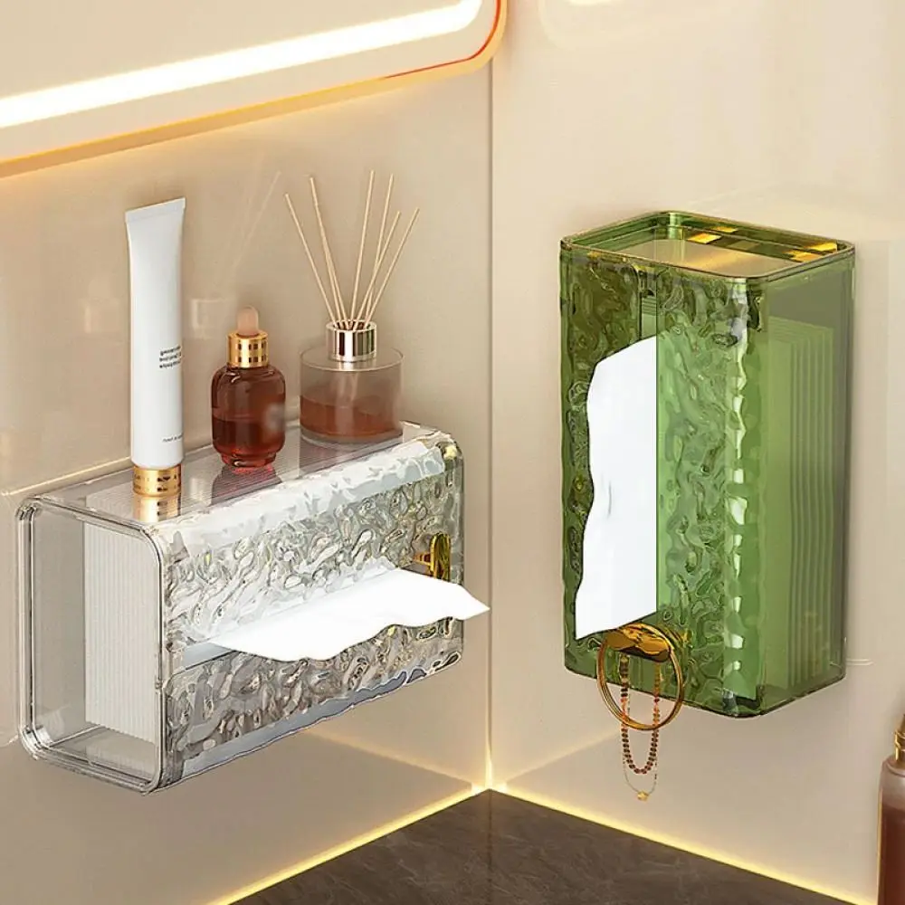 Transparent  Tissue Box Rectangular Tissue Storage Box Bathroom Wall Mounted Toilet Paper Case Desktop Napkin Box