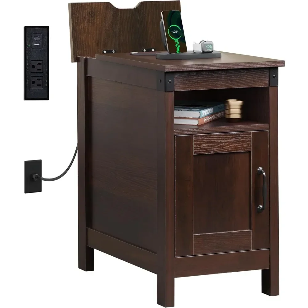 

Narrow End Table with Charging Station, Couch, Narrow Night stand with Storage, USB Ports and Outlets