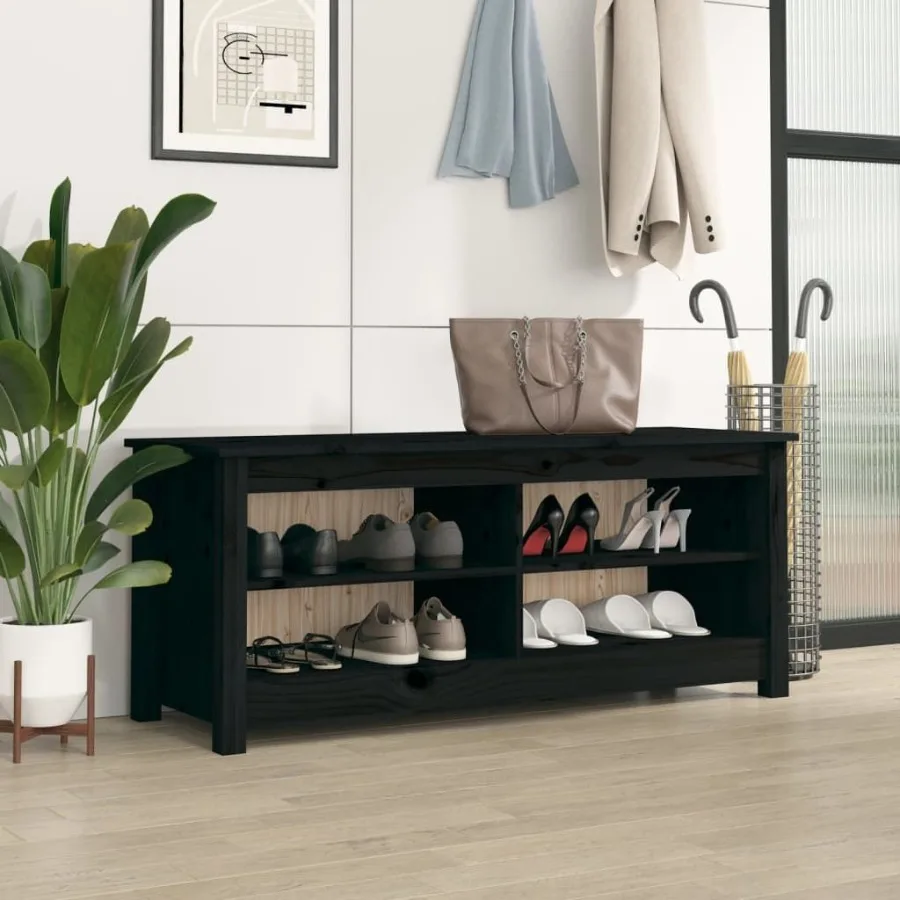 

Shoe Bench Black 43.3x15x17.9 Solid Wood Pine