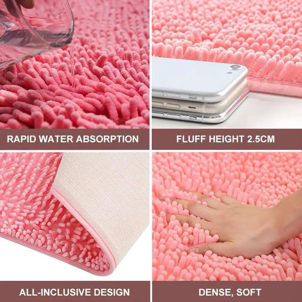 40*60cm Super Absorbent Colorful Toilet Kitchen Bathtub Floor Anti Slip Doormat Bathroom Carpet Chenille Bath Mat