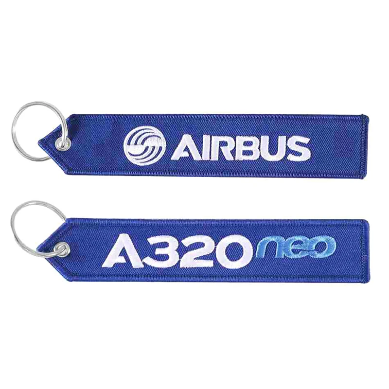 1 PC AIRBUS Keychain Fashion Trinket Phone Strap Blue Embroidery Aviation Key Chain for Pilot Aviation Christmas Gift