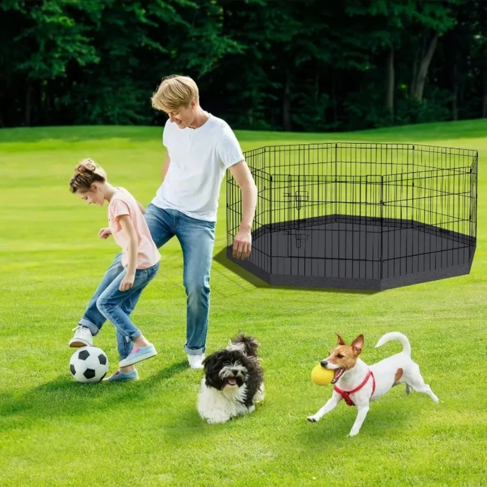 

Dog Pen Pet Playpen Dog Fence Indoor Foldable Metal Wire Exercise Puppy Play Yard Pet Enclosure Indoor (Black with Bottom pad)