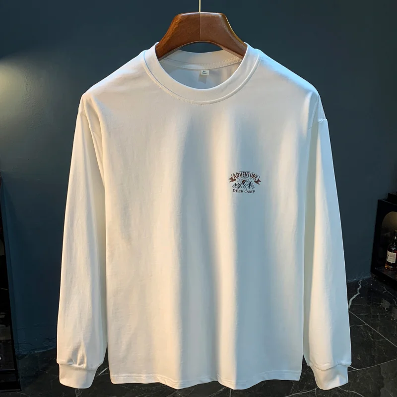 

High end men's long sleeved-shirt loose autumn round neck trendy printed base shirt