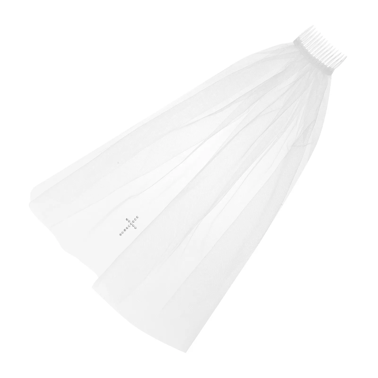 's Veil Cross Hair Comb Tulle Flower Veil Soft Floral Bride Costume Wedding Baptism First Communion