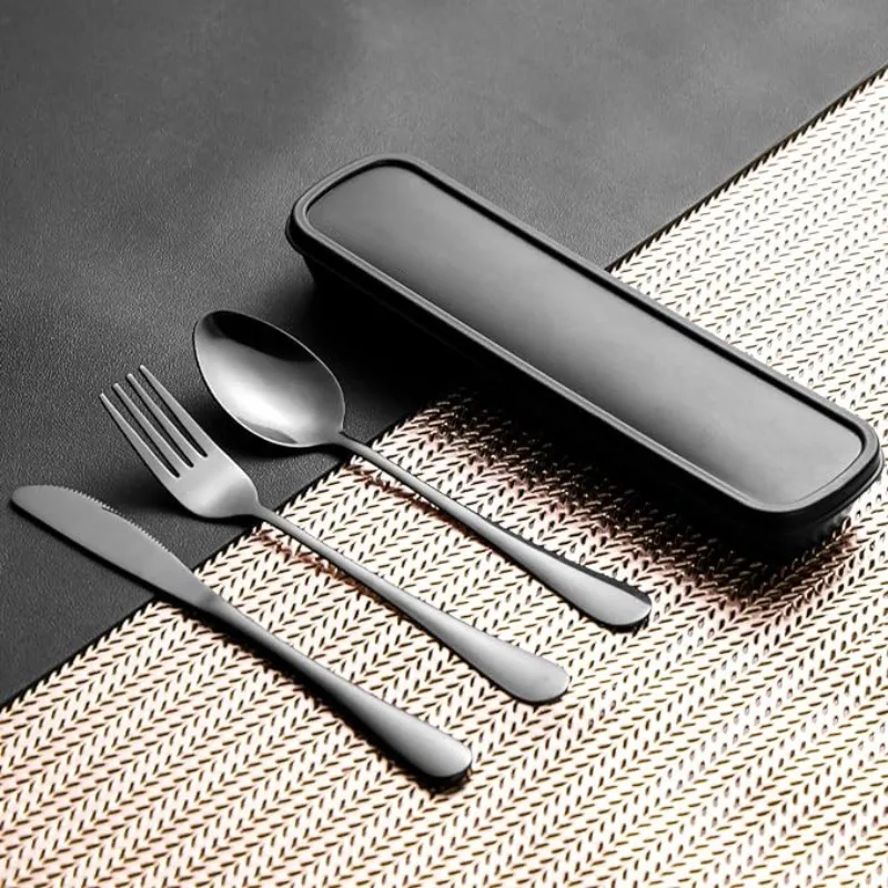 4pcs Set, Portable Stainless Steel Cutlery Kit, Travel Steak Knife Utensils, Knife and Fork Set with A Case for Work, Picnics