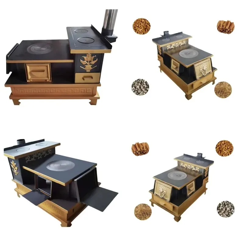 Multi Purpose Wood Burning Stove High Energy Cast Iron Heater with Coastal Iron Aesthetics for Home Heating
