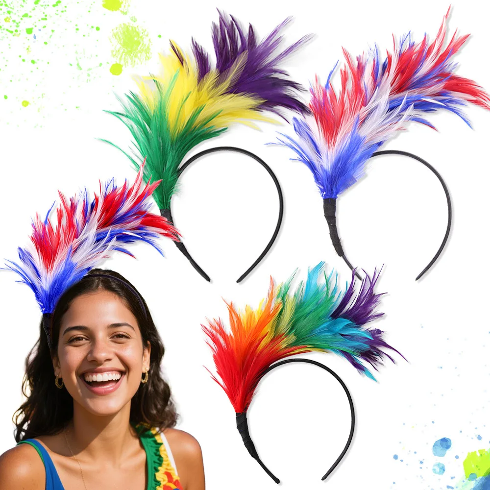 ديكور حفلات ماردي غرا الاحتفالي - عصابة رأس من الريش الملون - قطعة شعر على شكل كرة نيو أورليانز باللون الأخضر/الذهبي/الأرجواني #1