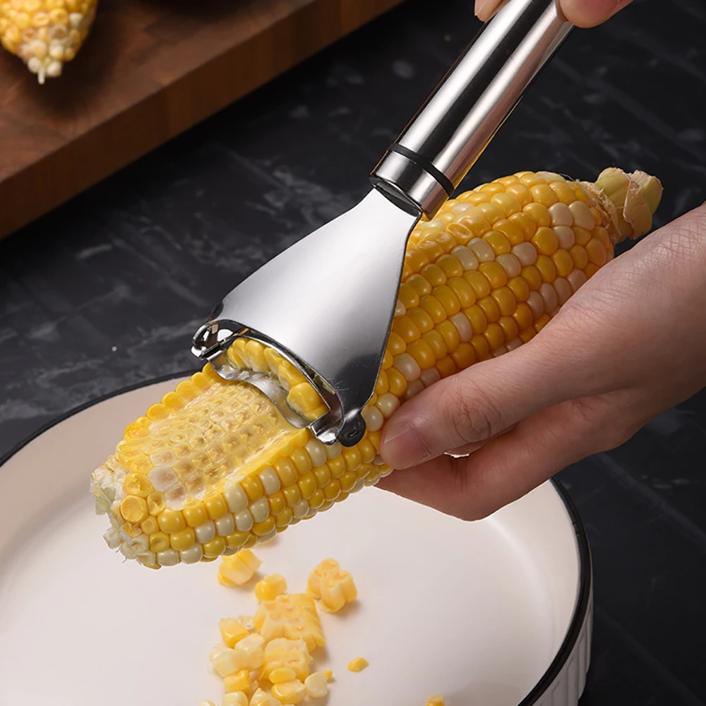 Manual Corn Kernel Remover Kitchen Vegetable Gadget Stainless Steel Corn Tool, Serrated Blade Corn Cob Peeler Thresher