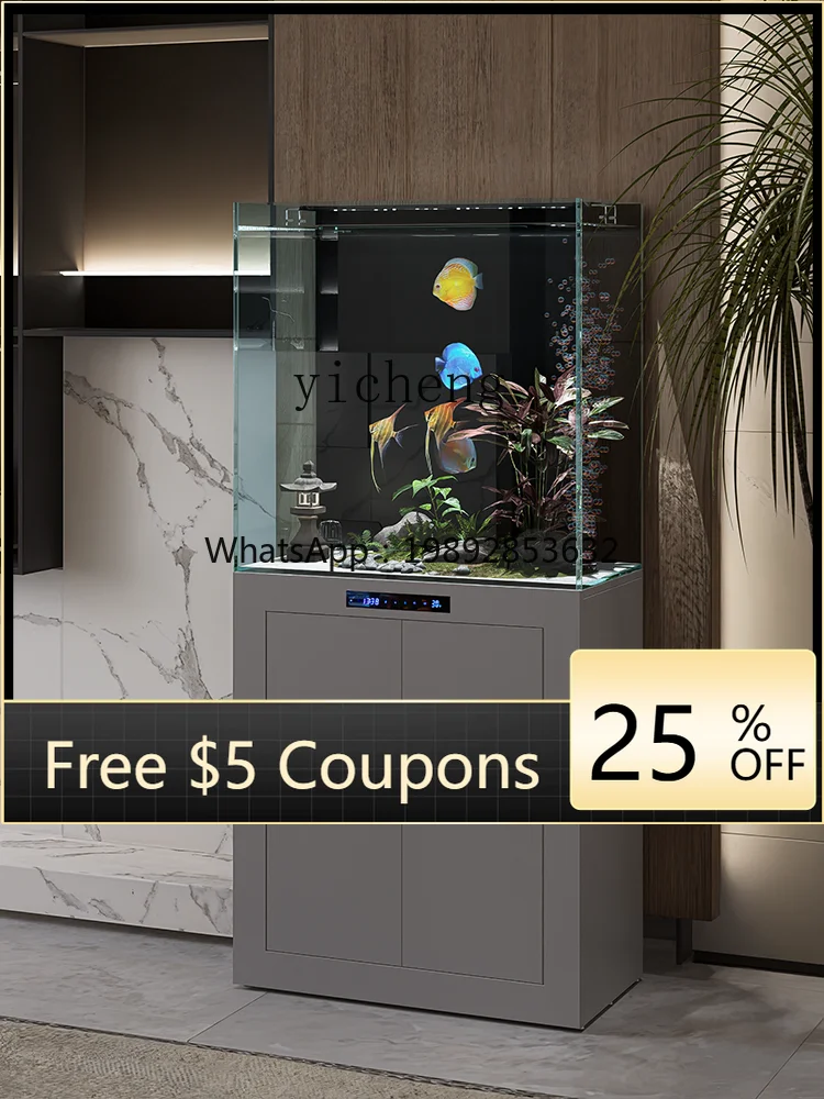 

GZ fish tank living room custom small home TV cabinet next to self-circulation ecological light luxury glass aquarium