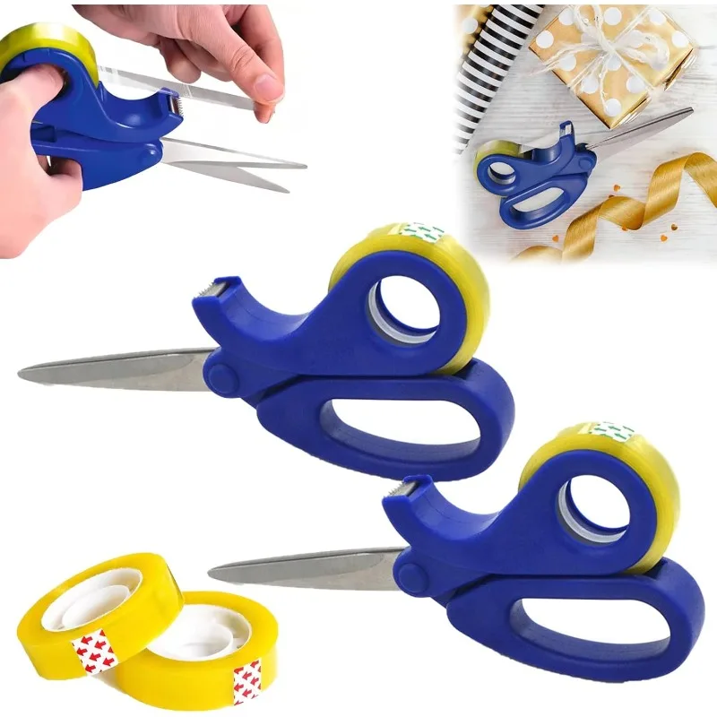 Scissors & Integrated Clear Sticky Tape Dispenser Cutter,2-In-1 Sharp Scissor,Multi Purpose Paper Roll Cutter for  Home, Office