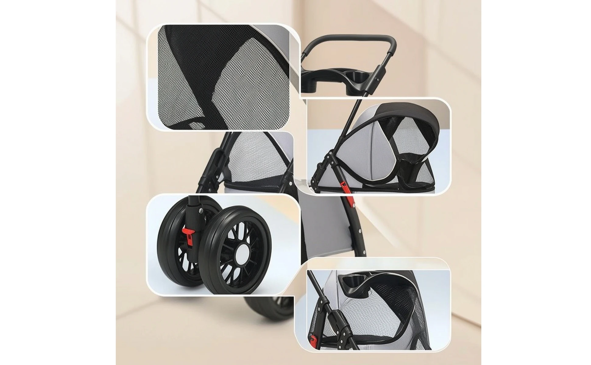 Pet Stroller with Storage Basket 4-Wheel Foldable Pet Stroller Collapsible Breathable for Small Dogs, Outdoor Walks, Travel