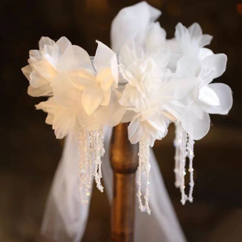 Fil blanc fleurs femmes mascarade masque cristal gland Sexy Mardi Gras vénitien carnaval bal bal fête visage accessoire rencontres