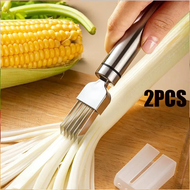 Кухонный шелковый нож, нож из нержавеющей стали с нарезанным зеленым луком, дизайн с изогнутой ручкой, скоростной измельчитель еды, зеленая лука