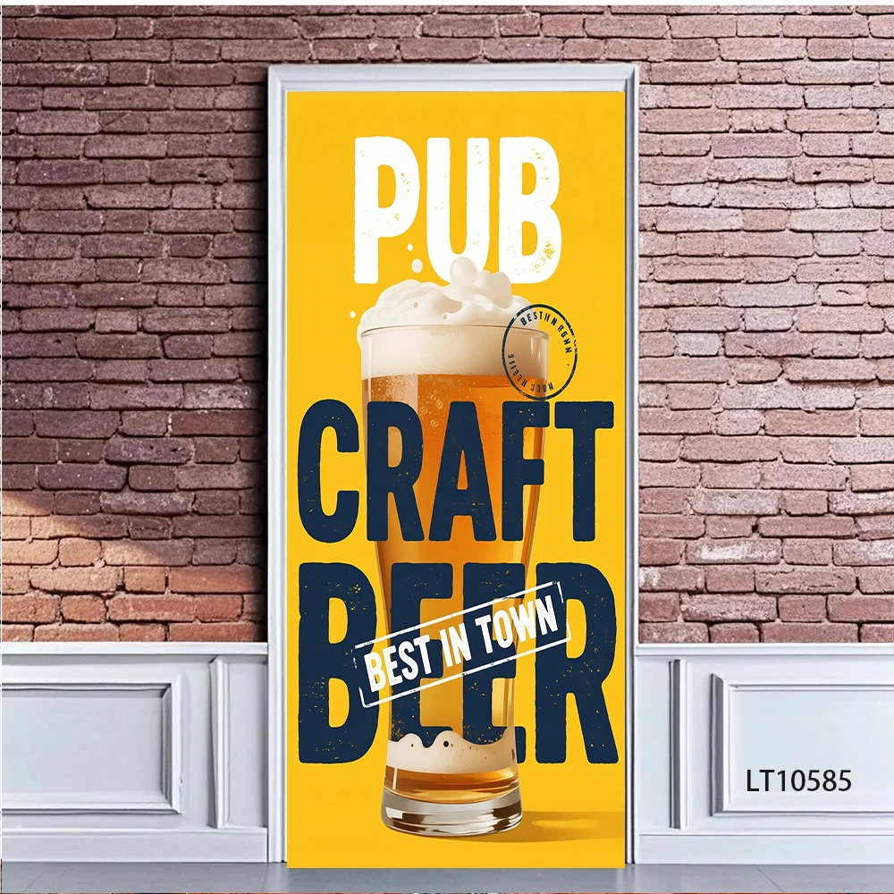 Beer & Pretzel Door Sticker, Removable Peel and Stick Wallpaper, Retro Pub Party Art Mural for Home Bar Decor