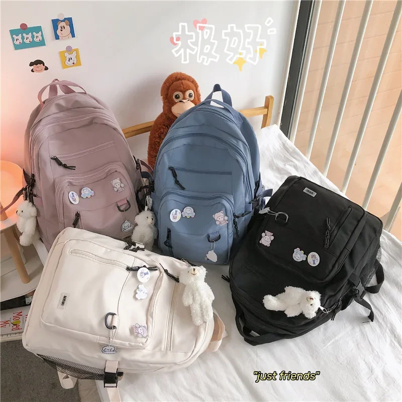 Fashion Big Student Backpack NEW Badge Rucksack Girls School Bag High Capacity Women Backpack Female Cute Leisure Travel Mochila