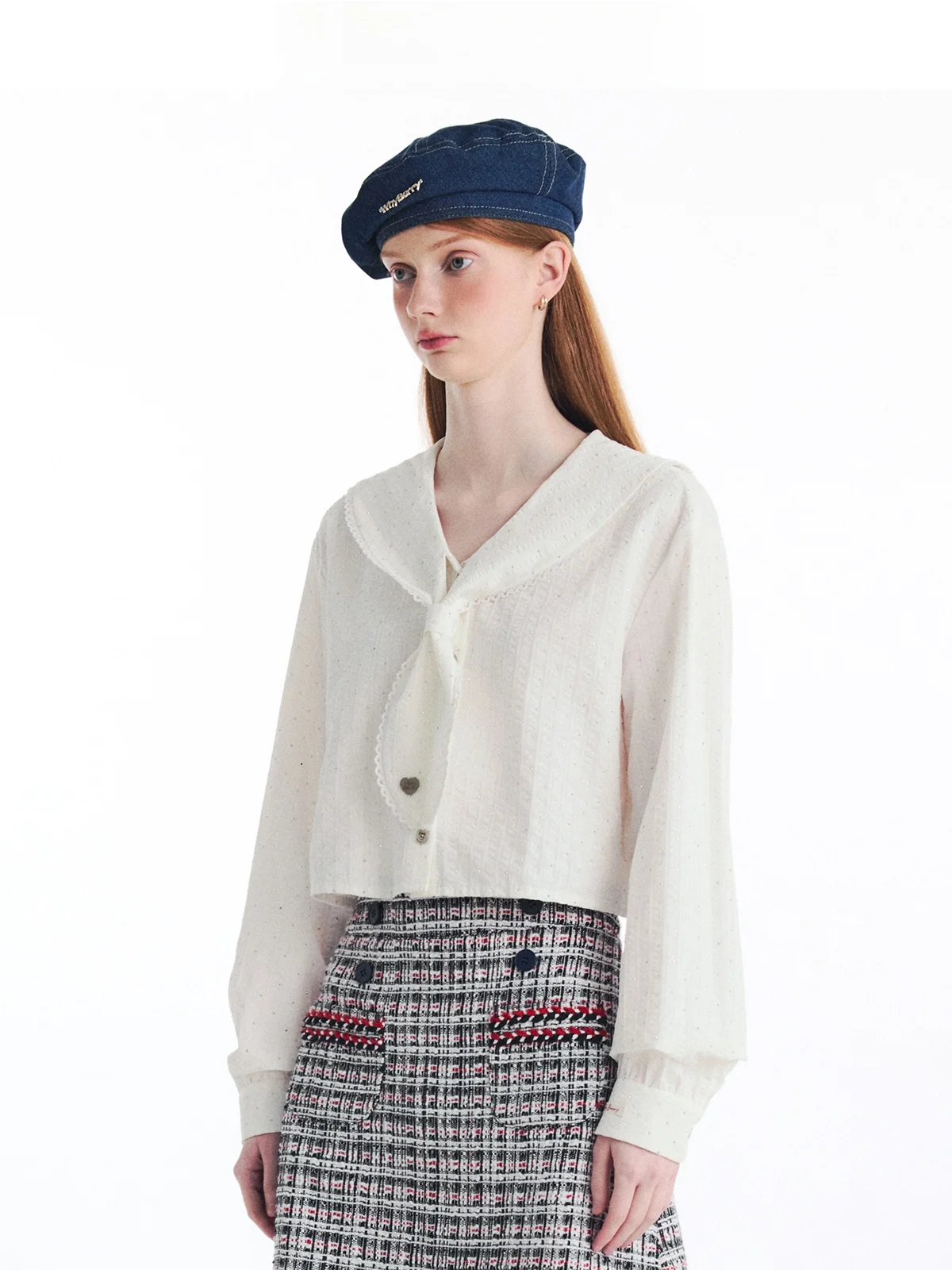 

WhyBerry Navy Collar Long Sve Women's irt Sweet College Sle Commute Wind Loose Fit Regular Sve Length Consistent Th...