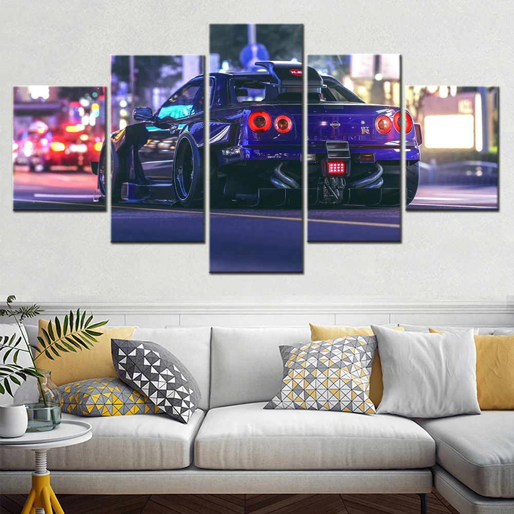 

5 Pieces Canvas Wall Arts Poster Painting Racing Car Quantum Villains Drift Wallpaper Home Decor Picture Print For Living Room