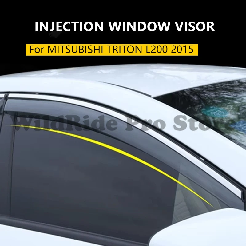 

Car Wind Deflector for MITSUBISHI TRITON L200 2015 Injection Window Door Vent Visor, PC Material with Stainless Steel.