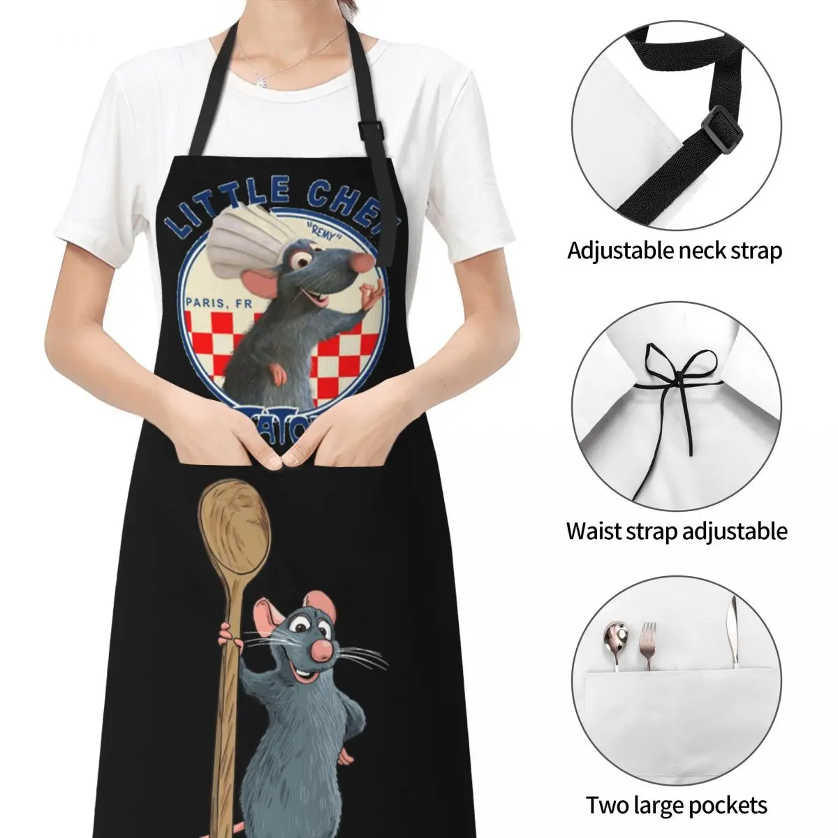 Women Men Chef BBQ Apron Cartoon Remy Ratatouille Merch Cooking Aprons Adjustable with 2 Pockets Waterdrop Resistant